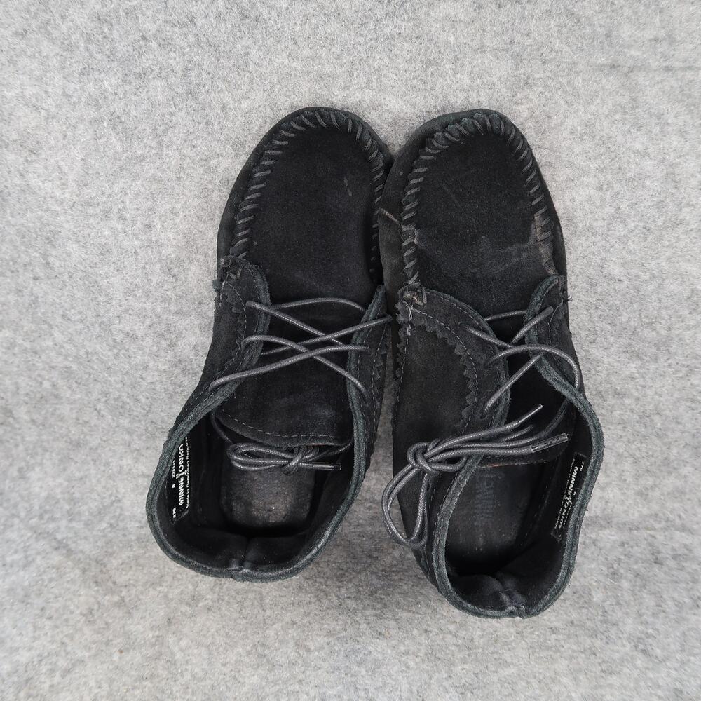 Minnetonka Shoes Womens 8 Moccasin Chukka Ankle Bootie Leather Black Lace Up - Picture 5 of 13